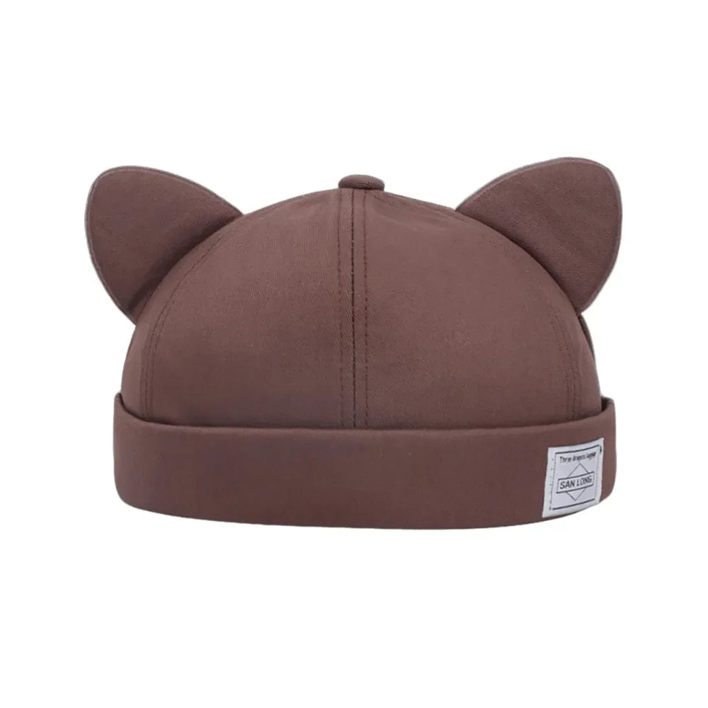 Cotton Cat Ears Beanie Hat – Adjustable Brimless Skull Cap