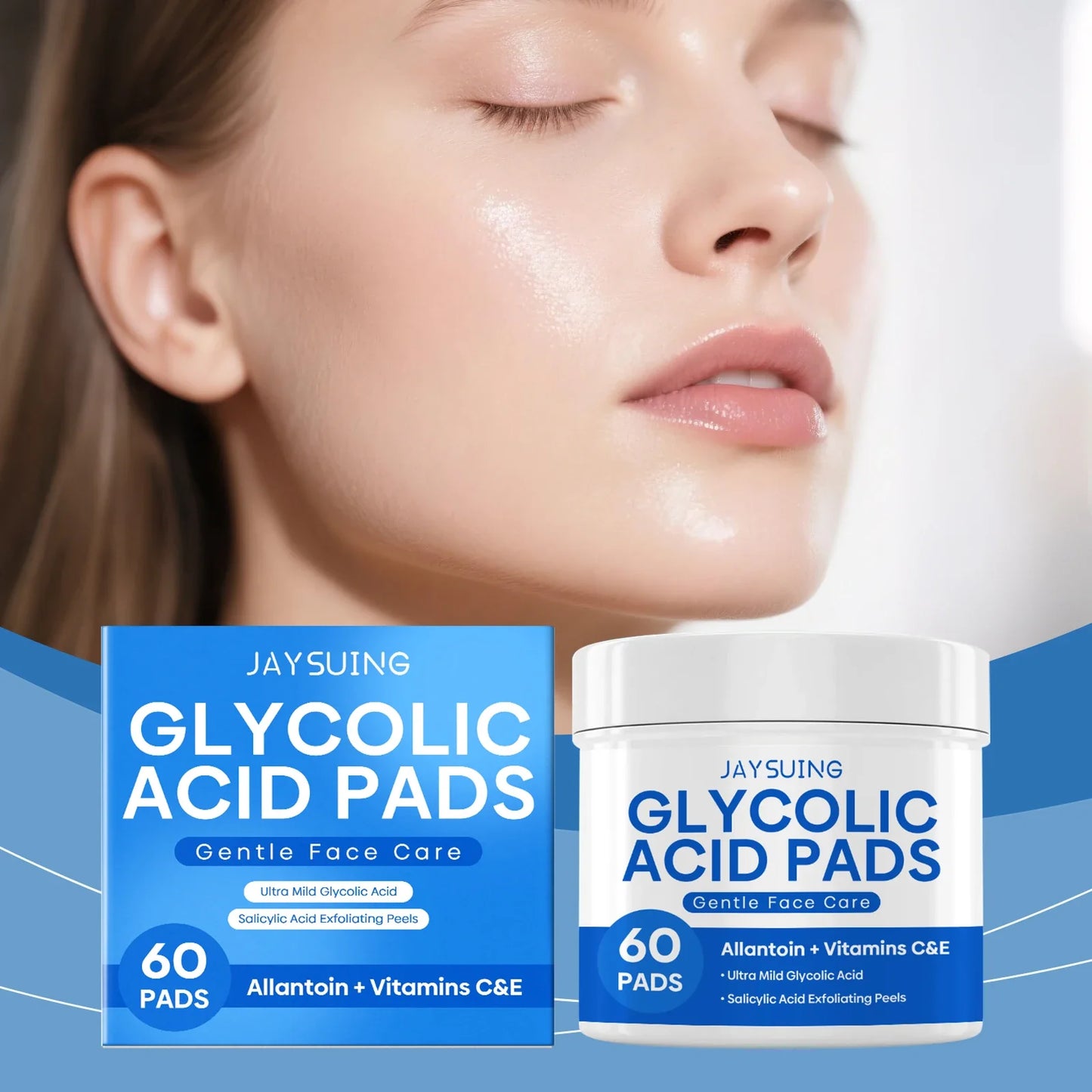 Glycolic Acid Exfoliating Facial Pads 60-Pack | Jaysuing