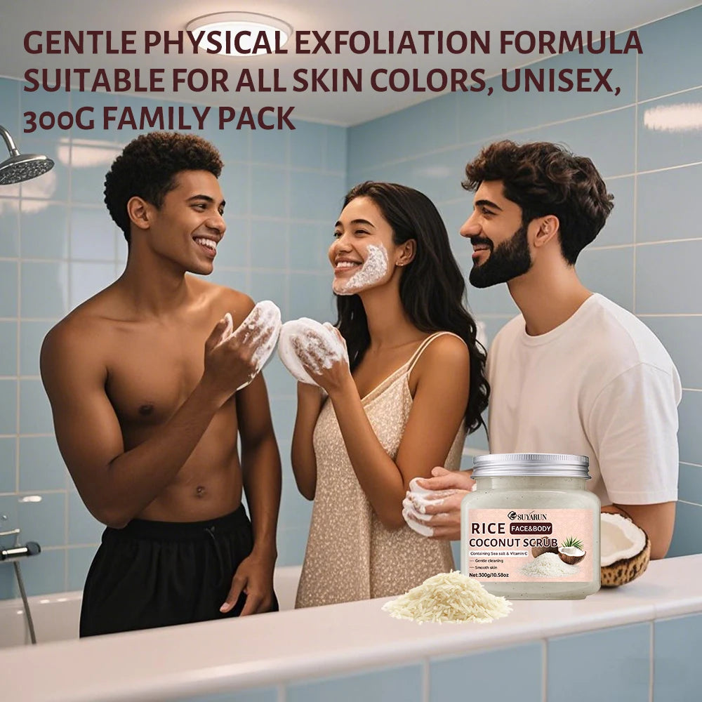 SUYARUN Natural Rice & Coconut Exfoliating Scrub - Gentle Brightening Face/Body Scrub for All Skin Types, Vegan, Sulfate-Free. Peaceful Pleasures Health and Wellness