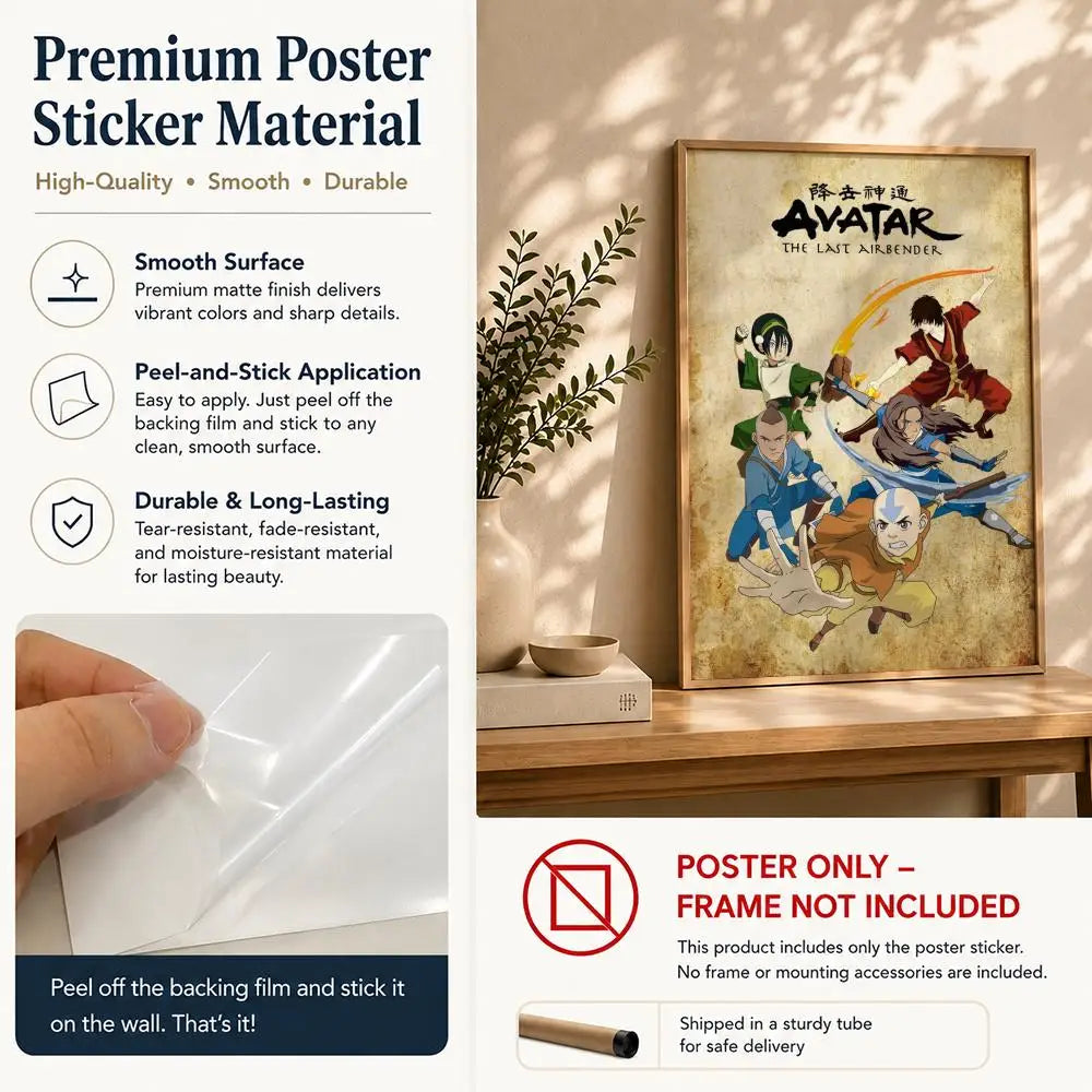 Animation A-Avatar: The Last AirbenderS Poster HD Self Adhesive Waterproof Wall Art Ideal for Home Office Dorm Bedroom Great Peaceful Pleasures Health and Wellness