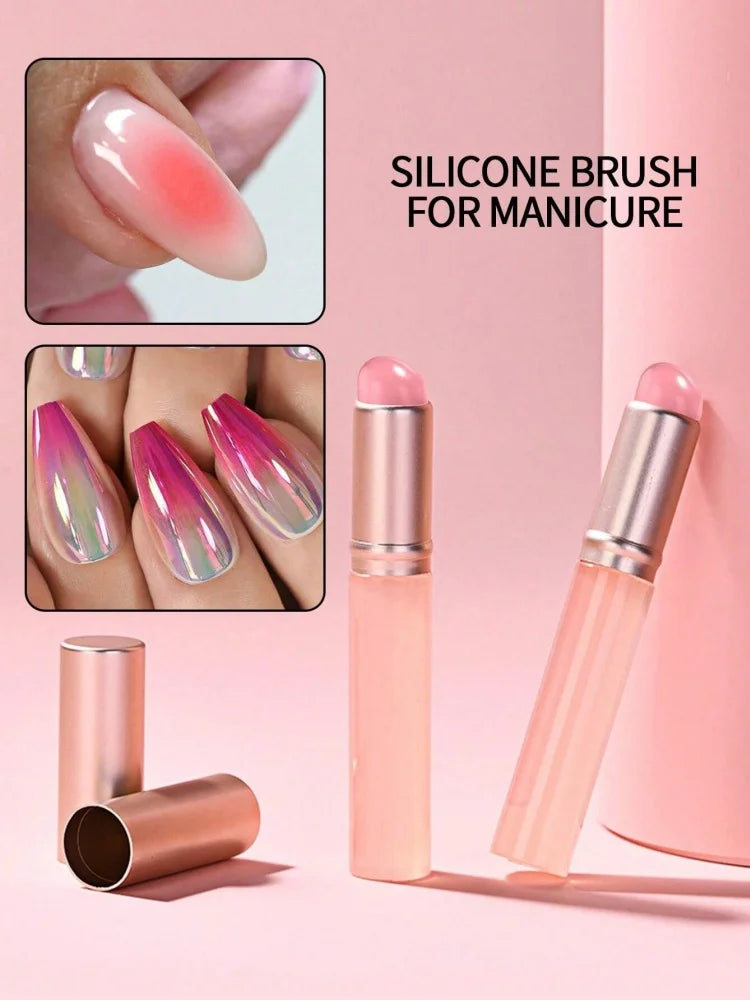 Jelly Pink Nail Art Silicone Brush Reusable Mirror Powder Pigment Applying Manicure Tool Soft Q-elastic Smudge Nail Brush Stick Peaceful Pleasures Health and Wellness