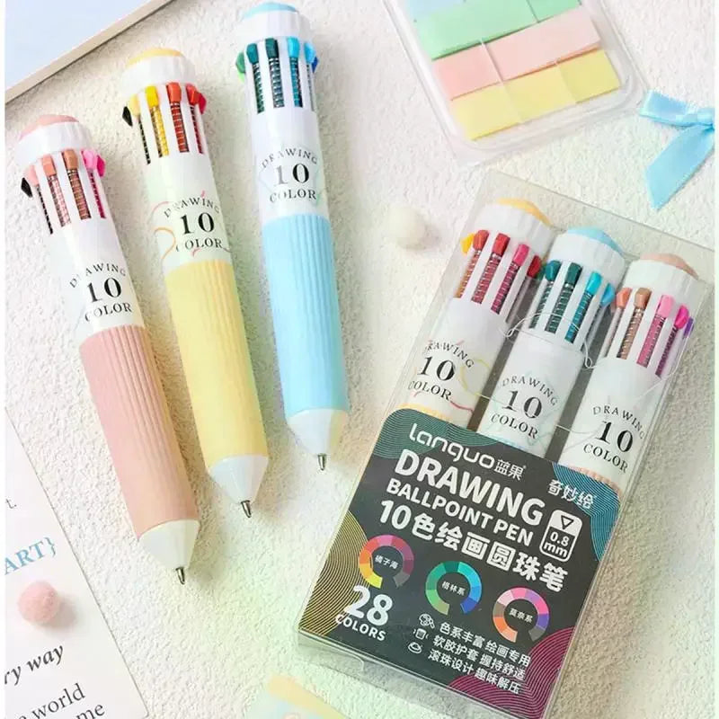 28-Color Ballpoint Pen 0.8mm Soft Grip Multicolor Press Pen