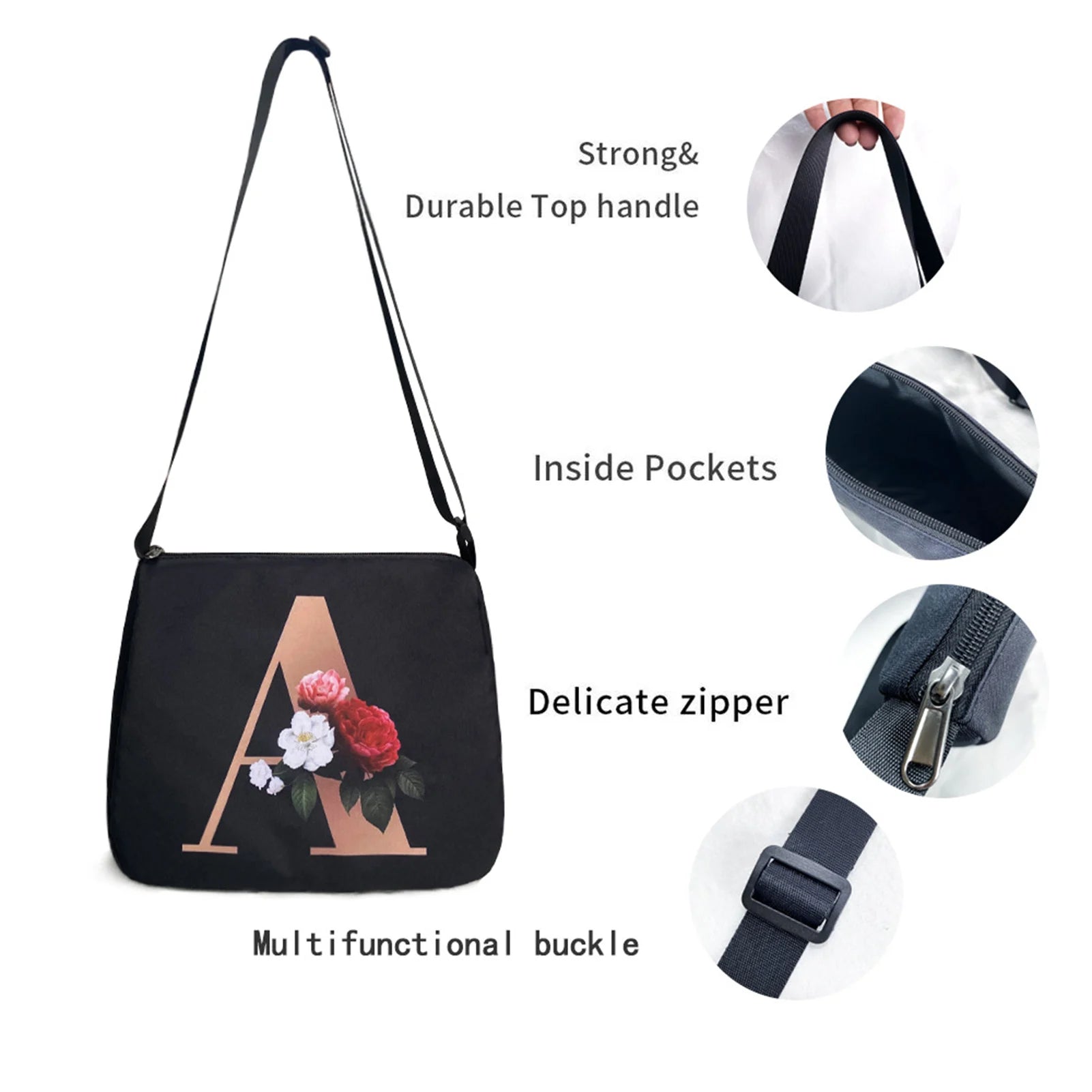 Female Portable Underarm Shoulder Bag Letter Pattern Crossbody Bag with Adjustable Shoulder Strap for Commuting Business Travel Peaceful Pleasures Health and Wellness