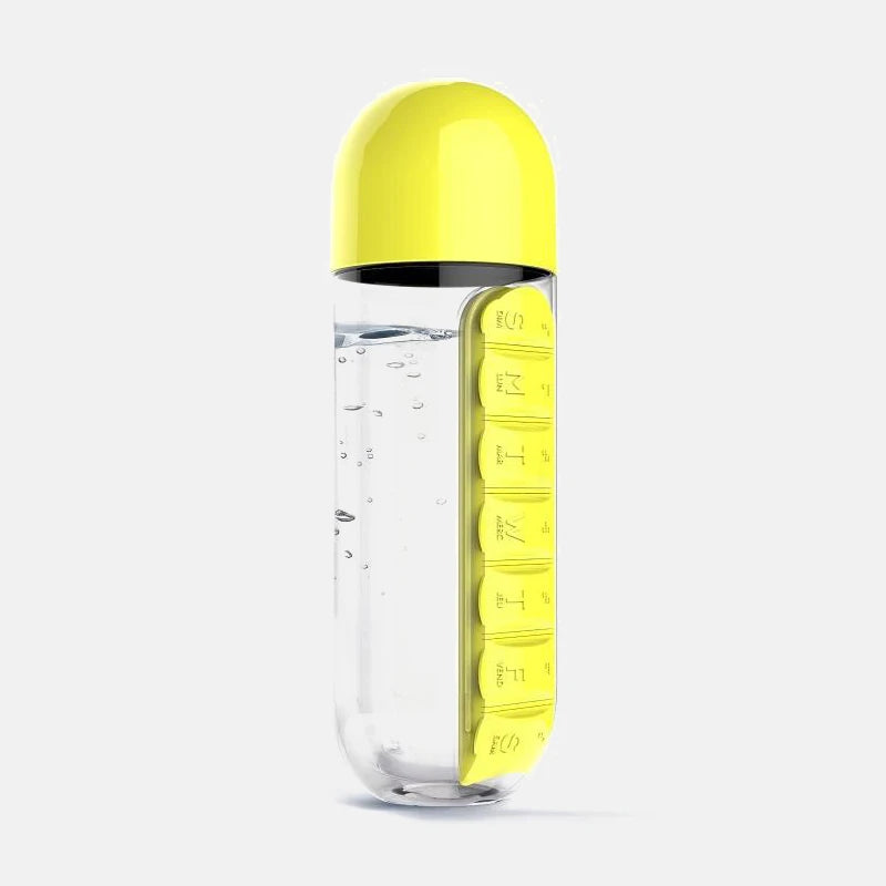 2-in-1 Sports Water Bottle & 7-Day Pill Organizer – 600ml BPA-Free