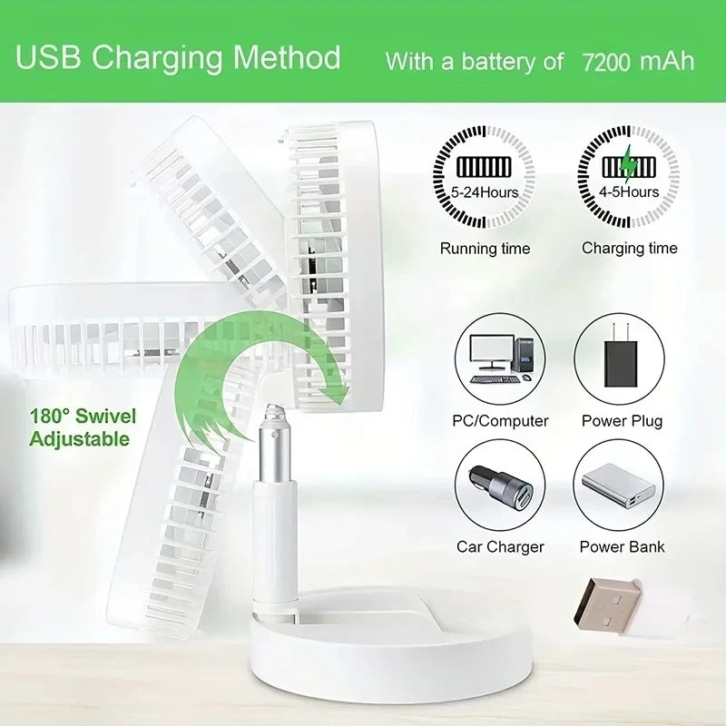 Outdoor Camping USB Charging Desk Fan Portable Rechargeable Fan 4 Speeds Silent Table Home Office Mini Fans Adjustment Height Peaceful Pleasures Health and Wellness