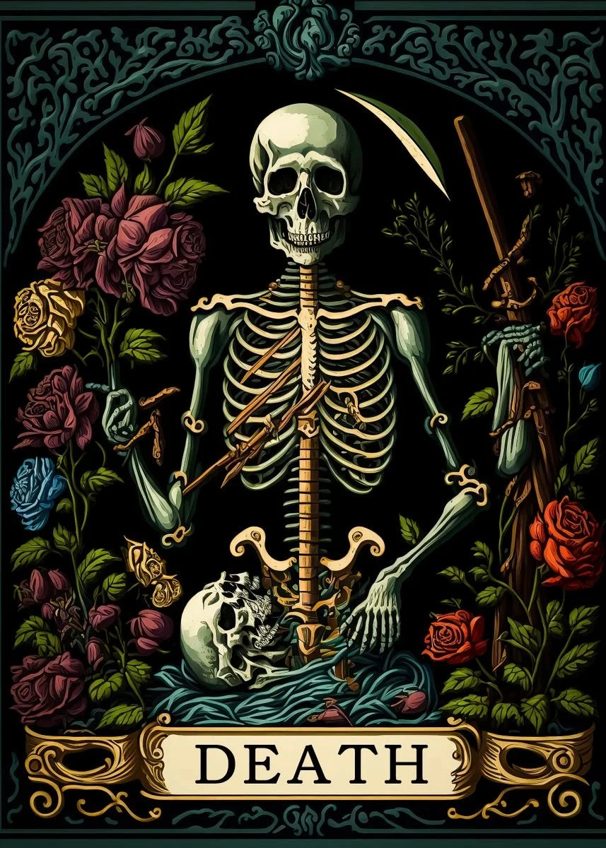 Death Tarot Card Skull Wizard Canvas Wall Art | Gothic Decor