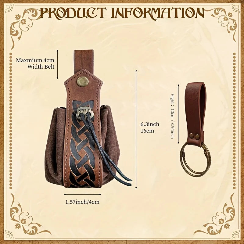 Retro Leather Embossed Belt Accessory BagLARP Halloween Costume