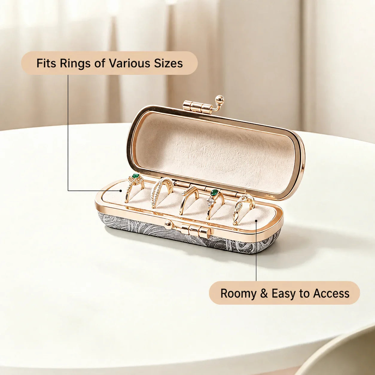 Mini PU Leather Ring Box | 5-Slot Travel Jewelry Organizer