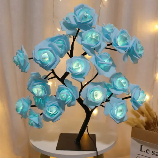 LED Rose Flower Tree USB Night Light | Home & Wedding Decor LED Decorative Lamp Peaceful Pleasures Health and Wellness Blue 2PCS