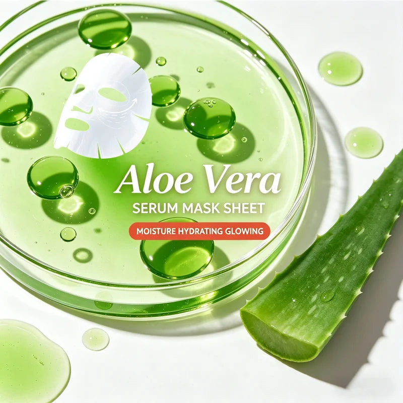 Aloe Vera Serum Facial Mask Sheet Facial Care Moisturizing and Tender Skin Easy to Absorb Portable 10 Tablets/Box Peaceful Pleasures Health and Wellness