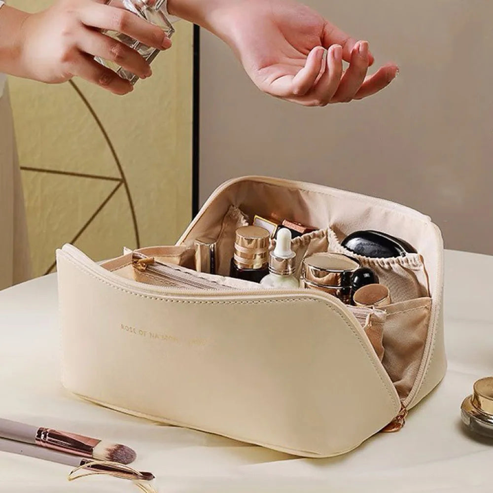 Large Waterproof Travel Cosmetic Bag with Partition & Handle