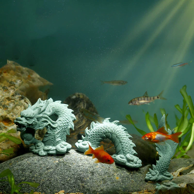 Chinese Stone Dragon Fish Tank Ornament | Aquarium Decor Set
