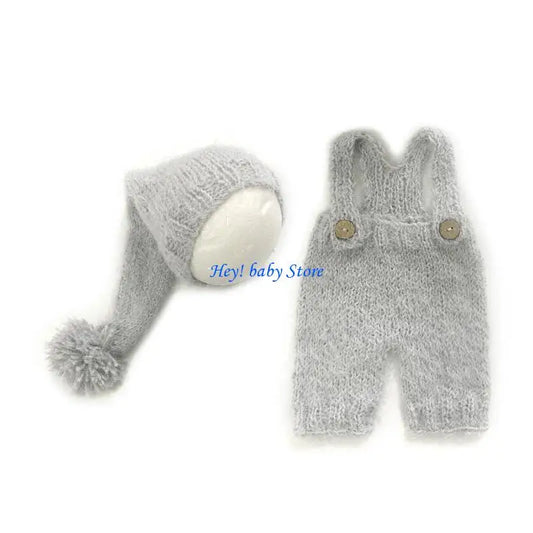 Newborn Photo Props Knit Turban Hat & Suspender Romper Set Baby Photography Costume Peaceful Pleasures Health and Wellness