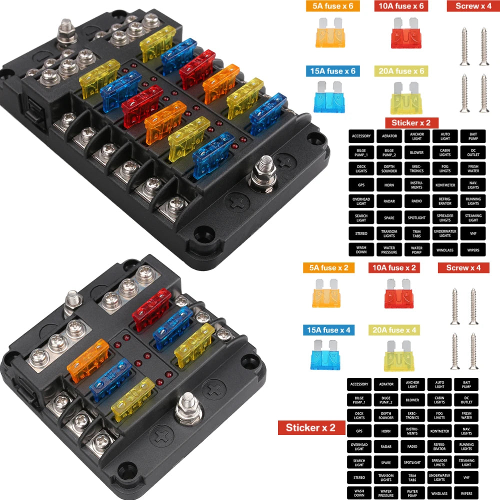 6/12 Ways Fuse Box Set LED Warning Indicator 12V 32V Power Distribution Panel Car Boat Fuse Box Holder With Plastic Cover ﻿ Peaceful Pleasures Health and Wellness