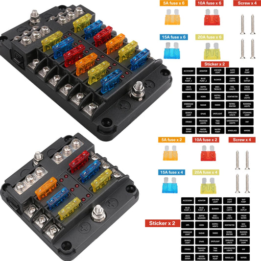 6/12 Ways Fuse Box Set LED Warning Indicator 12V 32V Power Distribution Panel Car Boat Fuse Box Holder With Plastic Cover ﻿ Peaceful Pleasures Health and Wellness