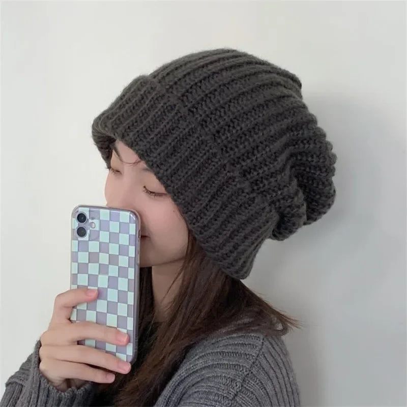 MOONBIFFY Unisex Winter Beanie Knit Wool Hat for Big Heads