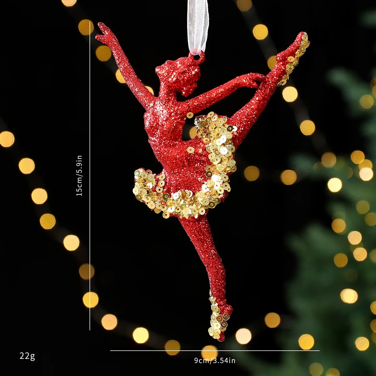 Red Glitter Christmas Pendant with Gold Sequins | Tree Ornament