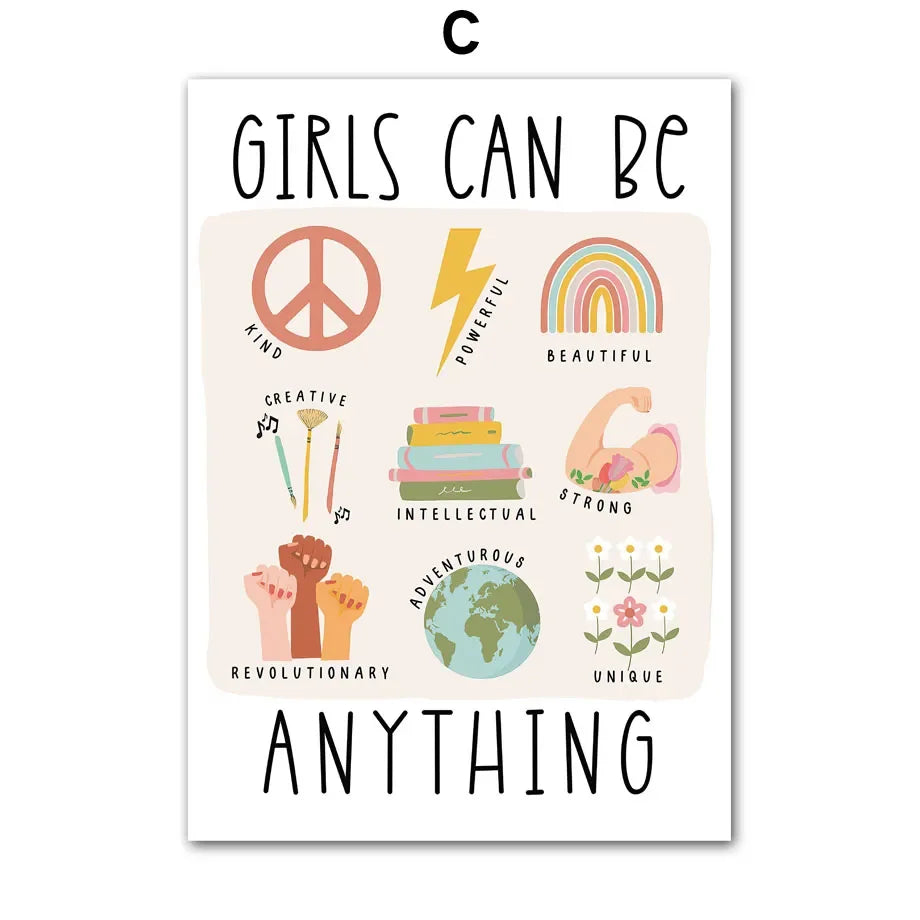 Girl Power Peace Pigeon Feminist Quote Canvas Wall Art Print