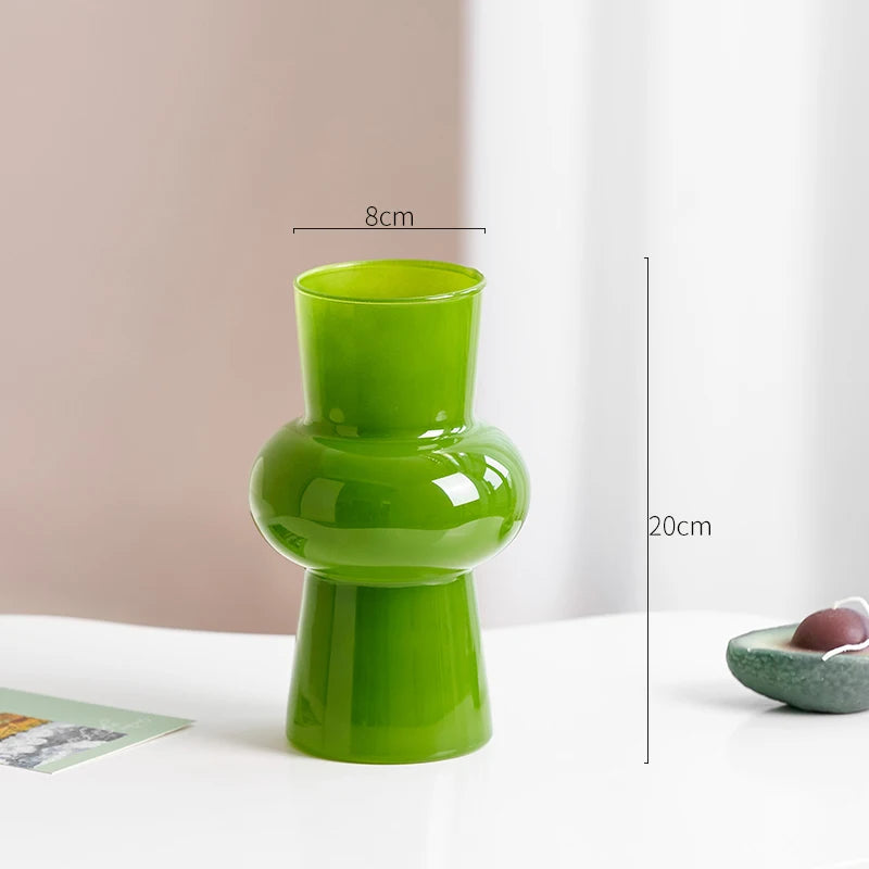 Green Glass Vase | Hydroponics Plant Pot & Floral Decor