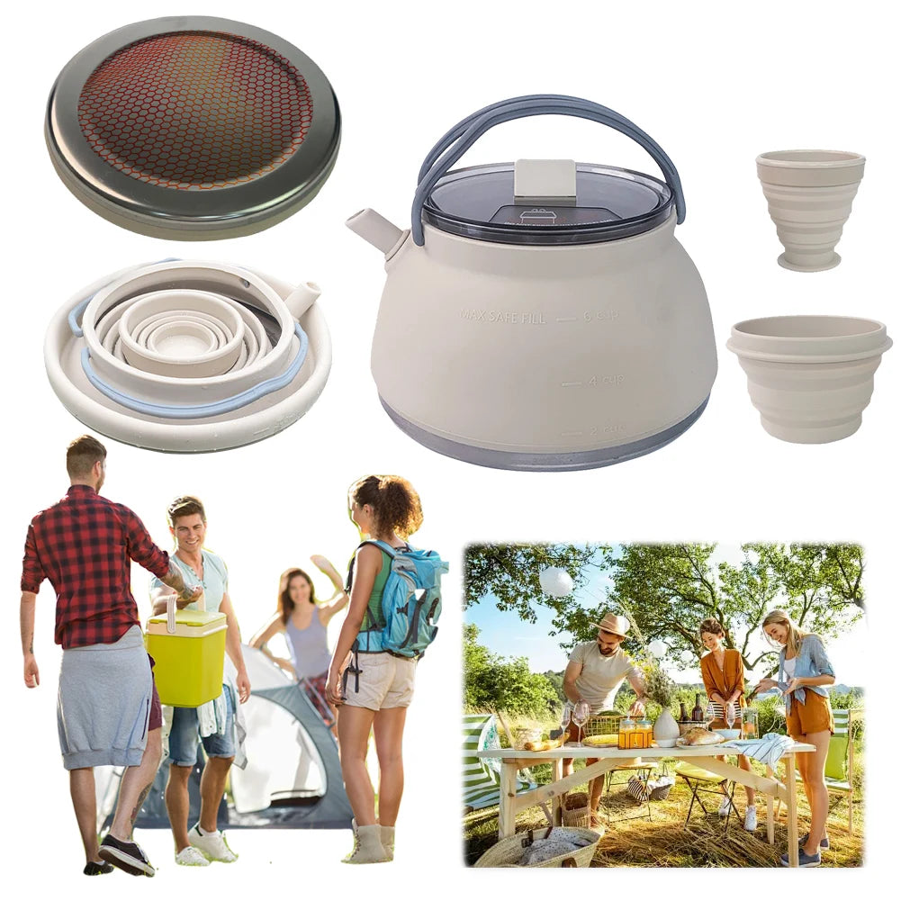 Outdoor Folding Silicone Kettle Portable Mini Boiling Water Pot with Handle Camping Kettle Pan Pot for Travel Picnic Tableware Peaceful Pleasures Health and Wellness