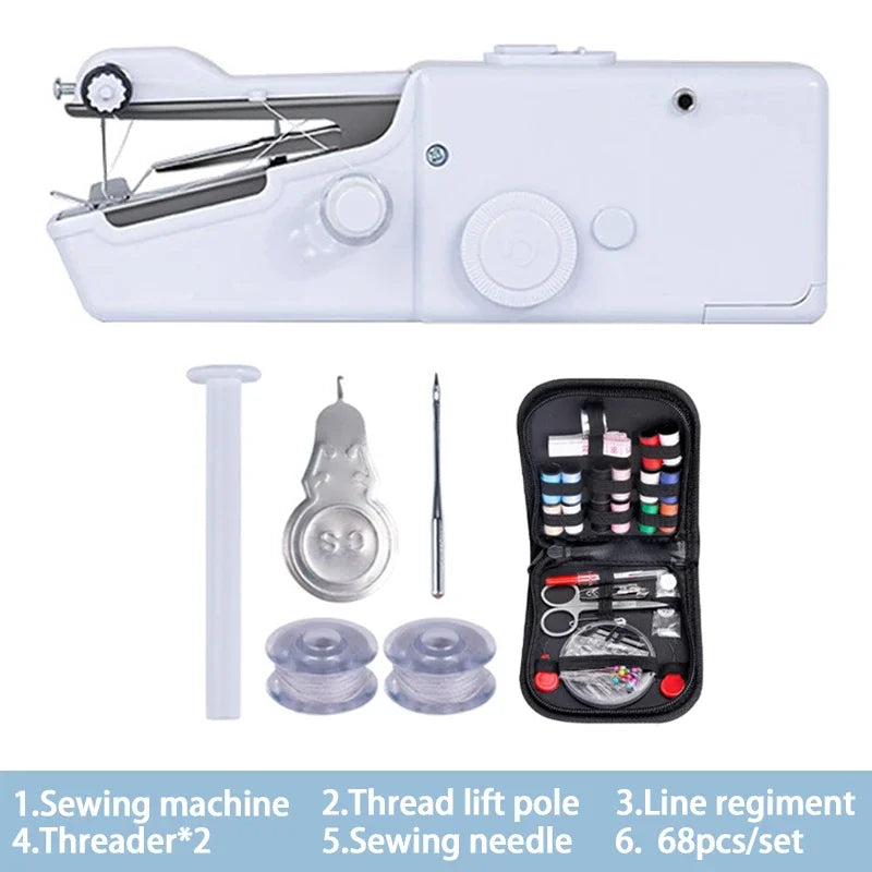 Portable Manual Sewing Machine Handheld Rope-free Electric Quick Build DIY Apparel Supplies Arts Crafts Home Garden Embroidery Peaceful Pleasures Health and Wellness White C