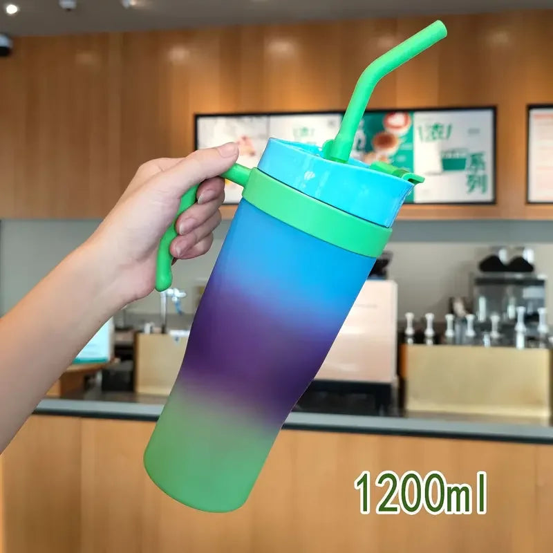 1200ml Gradient Frosted Sports Water Bottle – BPA Free & Straw