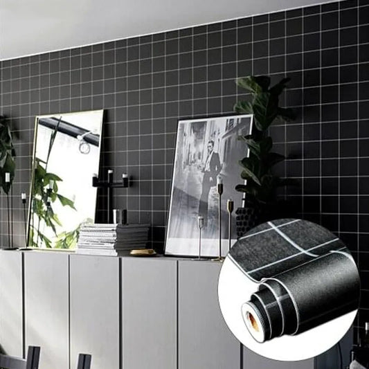 Black Grid Peel & Stick Wallpaper – Waterproof PVC 40cm Roll Peel & Stick Wallpaper Oasis Select