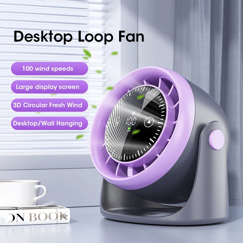 Desktop Air Circulation Fan 100 Speed Adjustable High Speed Turbine Charging Digital Display Wall Mounted Fan Peaceful Pleasures Health and Wellness