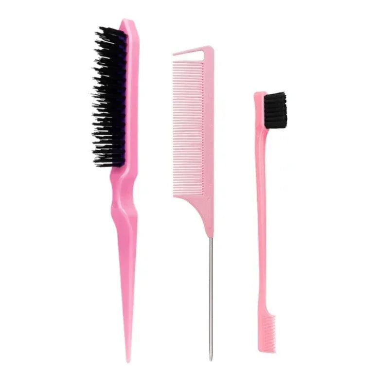 3Pcs Slick Back Hair Brush Set Bristle Hair Brush Brush Teasing Comb for Women Baby Kids Black Hair Peaceful Pleasures Health and Wellness pink 1set