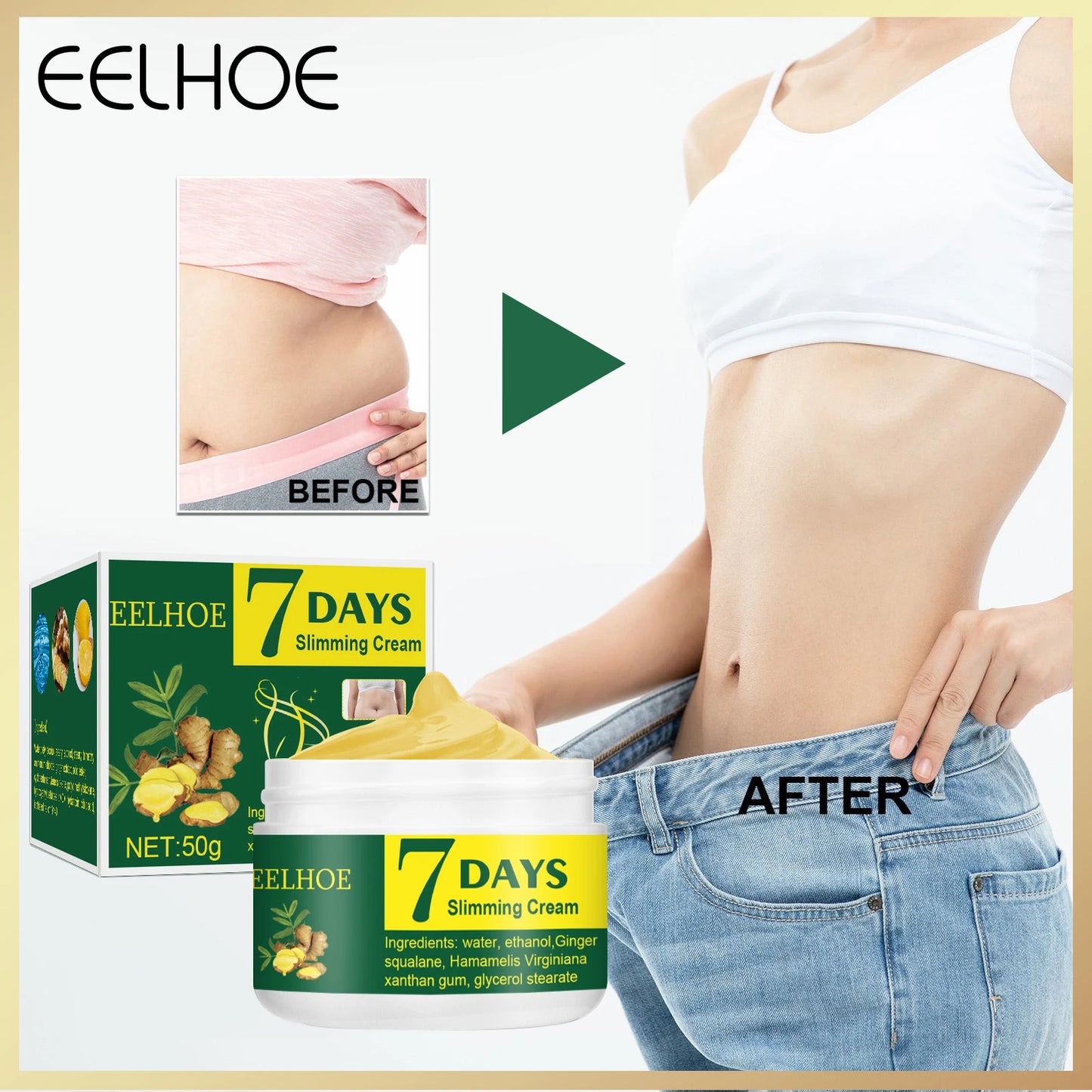 EELHOE 7 Day Ginger Slimming Cream for Body and Thighs Peaceful Pleasures Health and Wellness 50g