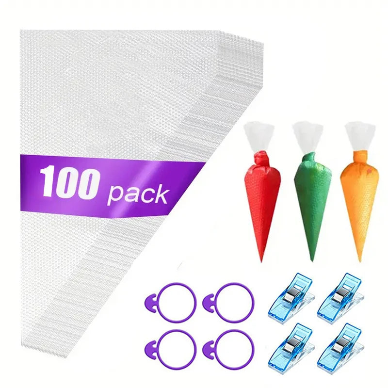100-Pc Disposable Piping Bags with Clips & Ties – Cookie Decorating