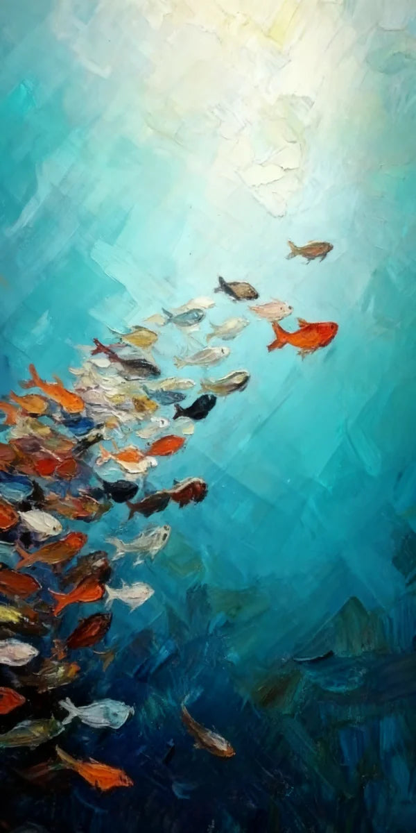 Large Size Abstract Fish Posters Wall Art Nordic Blue Sea Fish Print For Living Room Fish School Canvas Painting Home Decor Peaceful Pleasures Health and Wellness 2 50x100cm