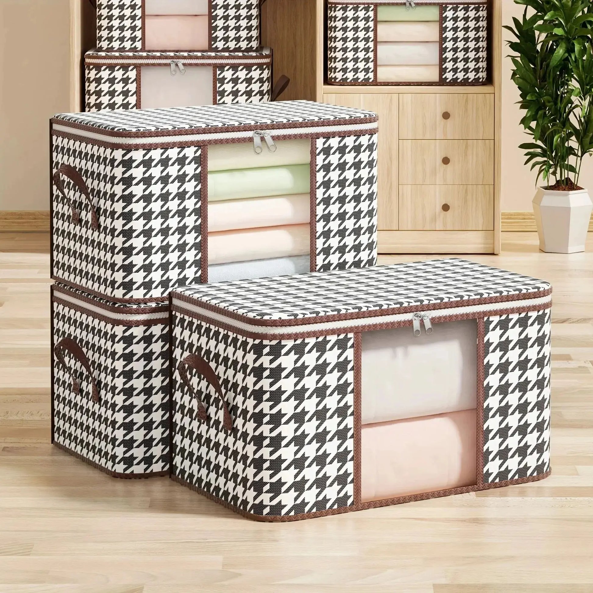 Visible Large Capacity Storage Box Portable Household Clothes Organizer With Handles Foldable Dustproof Quilt Zipper Container Peaceful Pleasures Health and Wellness