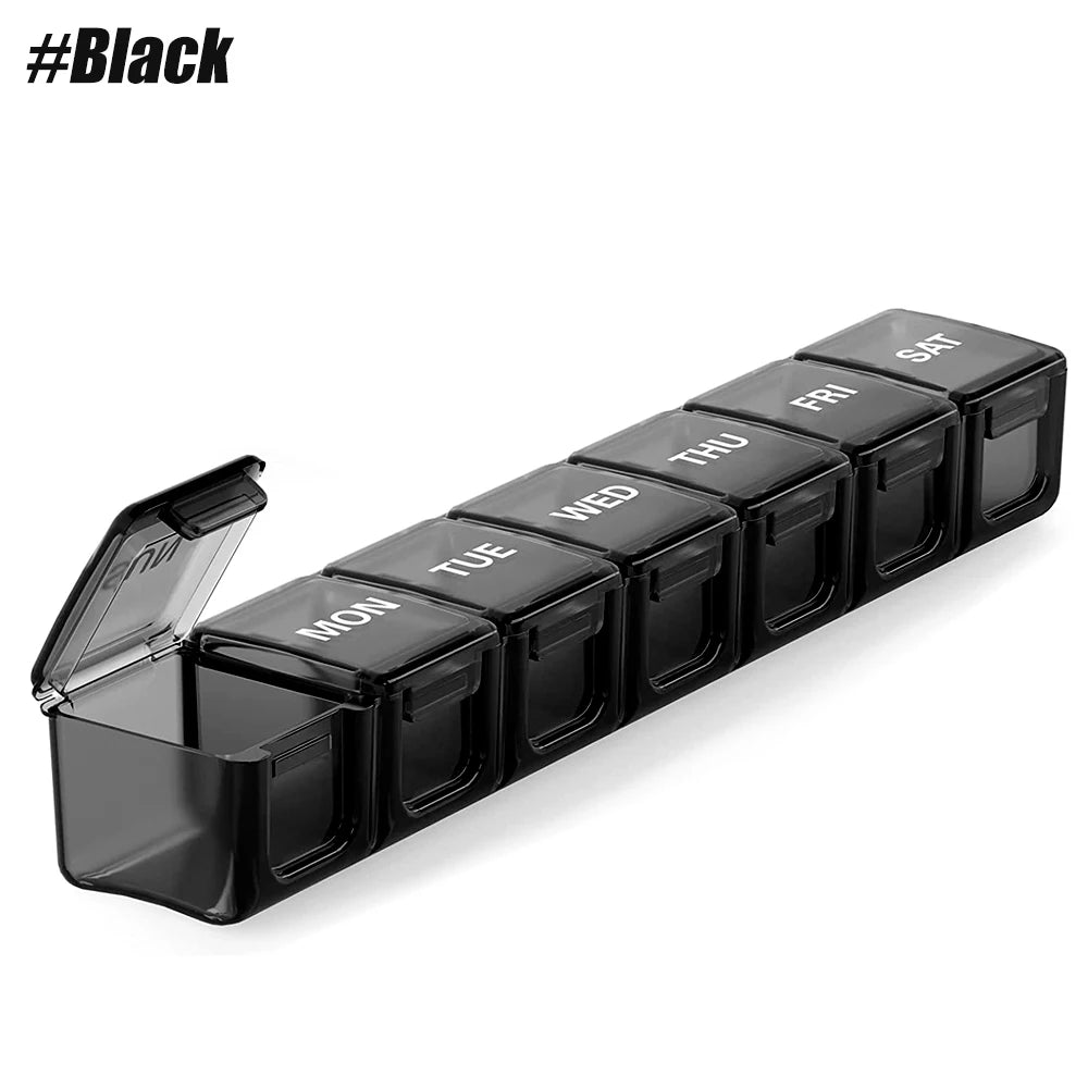 Pill Organizer Weekly Pill Box XL, Big Pill Case 7 Days, Oversize Daily Medicine Organizer, Travel Pill Container, Pill Holders Peaceful Pleasures Health and Wellness Black