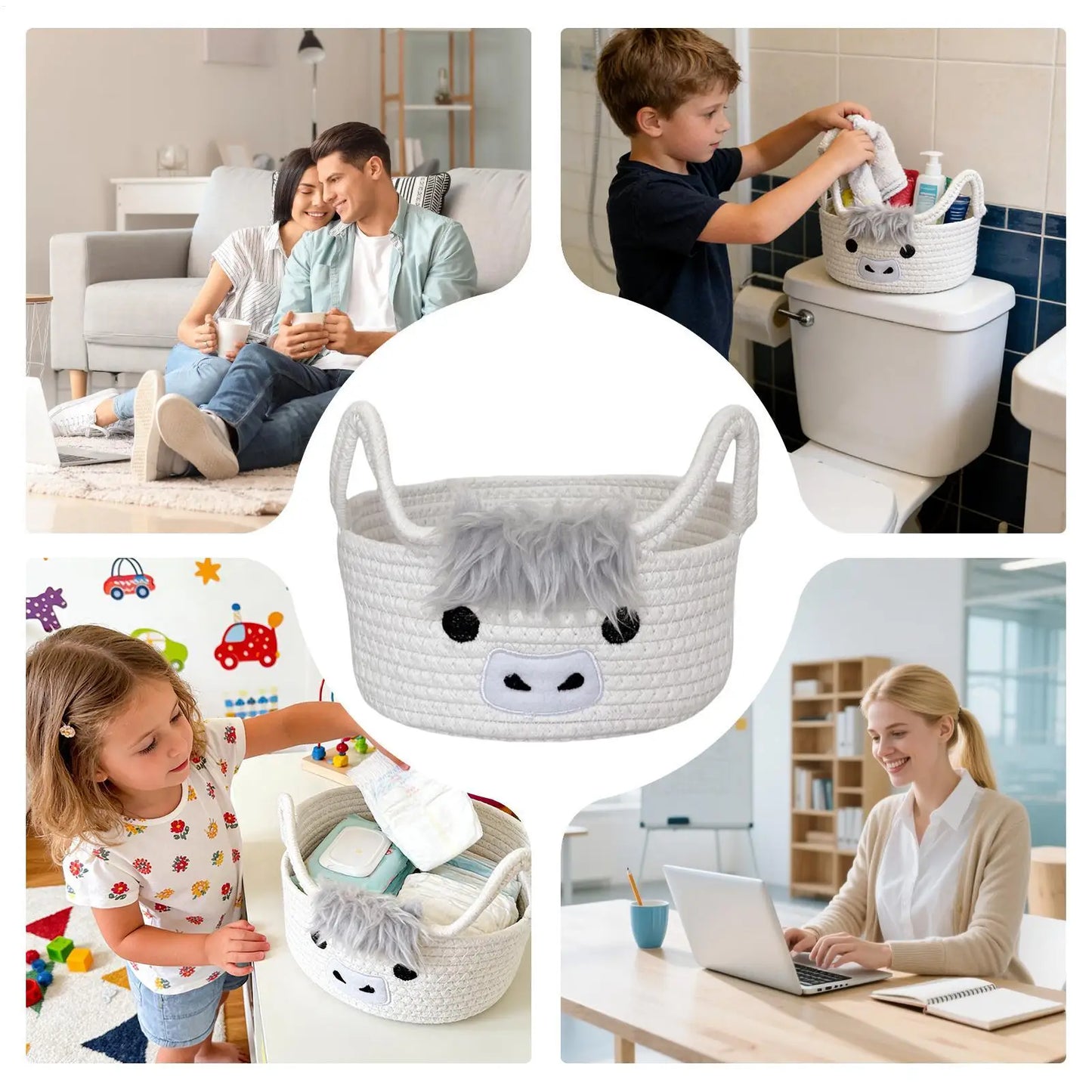 Woven Storage Basket Animal Space Saving With Ear Handles Basket Decorative Storage Organizer For Home Living Room Bathroom Peaceful Pleasures Health and Wellness