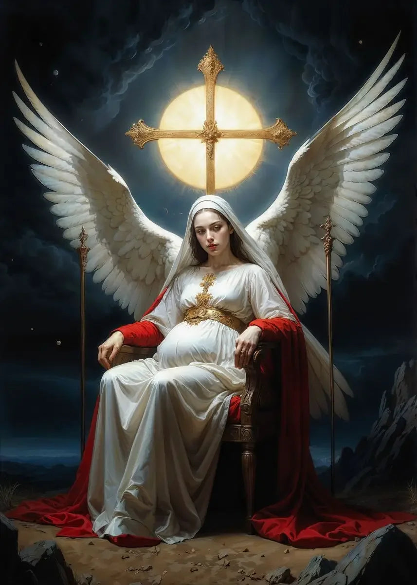 Nordic Religious Art Benevolent Portrait Of The Virgin Mary Archangel Canvas Painting, Wall Art for Living Room Home Decor Peaceful Pleasures Health and Wellness