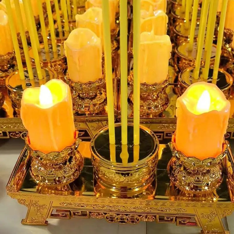 LED Prayer Candle Light | Smokeless Swinging Flame | Golden