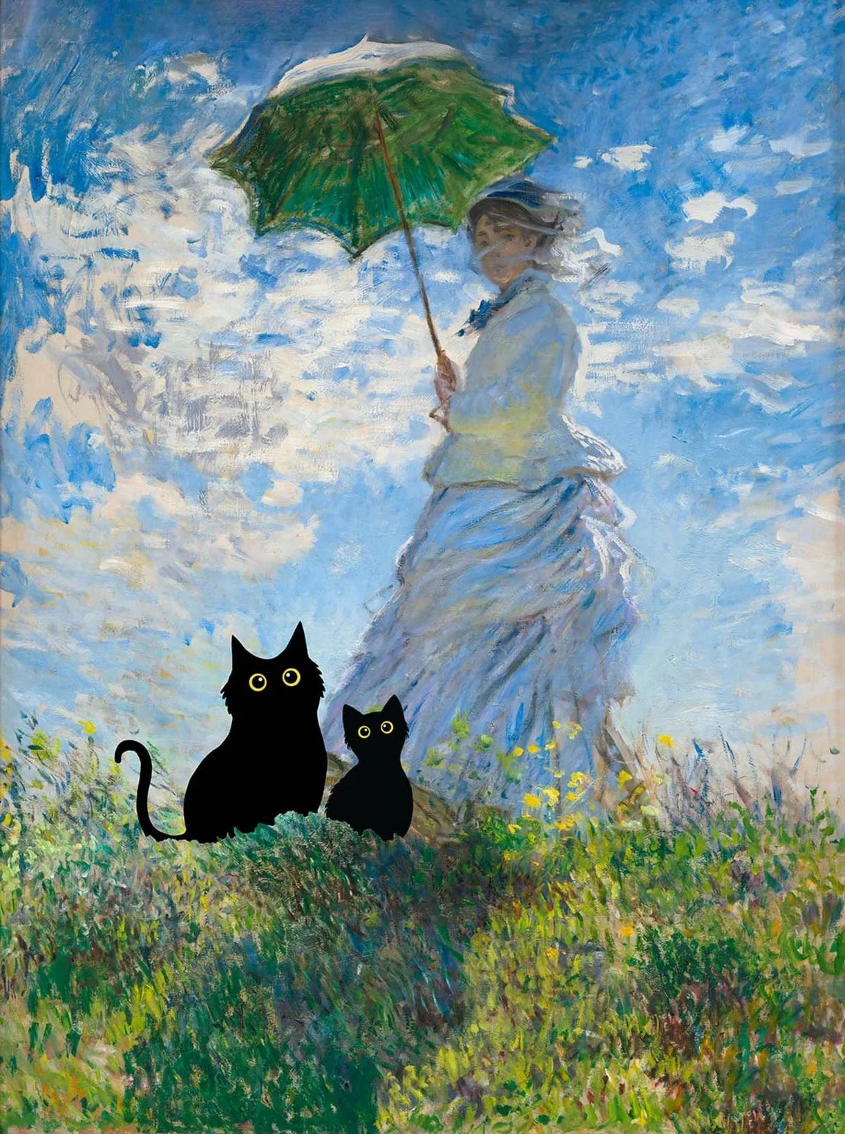 Monet Black Cat Lotus Pond Canvas Print | Wall Art Decor