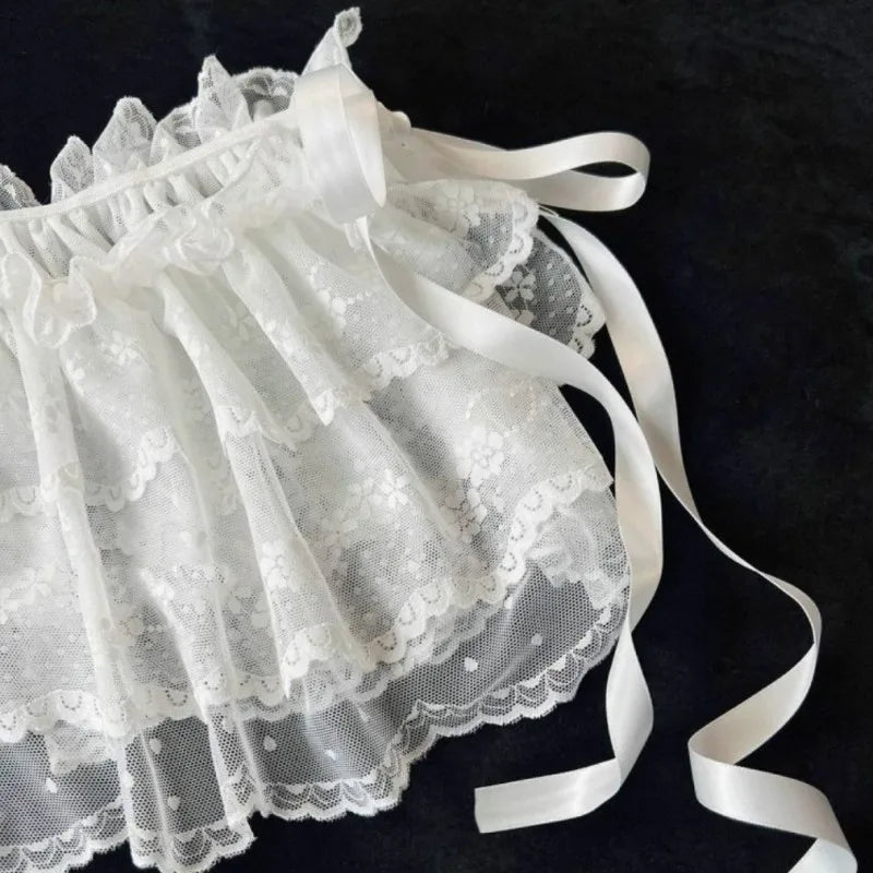 White Lace Peplum Mini Skirt | Y2K Korean Layered Ruffle