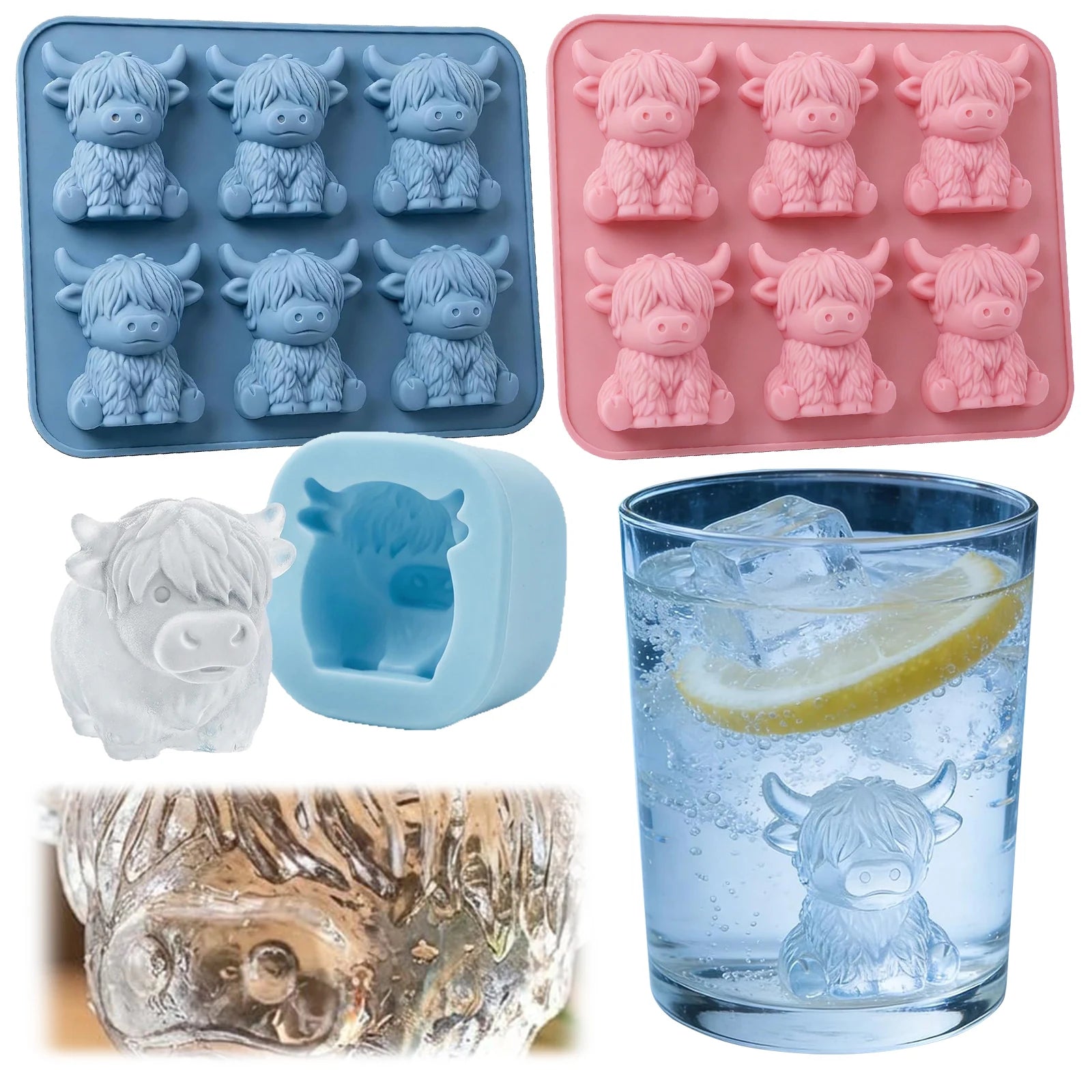 3D Highland Cow Silicone Ice Cube Mold Food Grade Silicone 6 Cavity Novelty Tray for Whiskey Cocktails Coffee Drinks Gift Peaceful Pleasures Health and Wellness