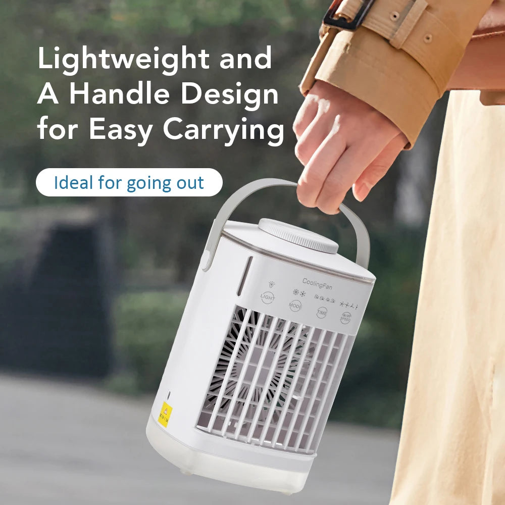 Household Air Conditioner LED Night Light Air Cooler Fan Portable Humidifier Desktop Mist Cooling Fan For Office Home Mini Fan Peaceful Pleasures Health and Wellness