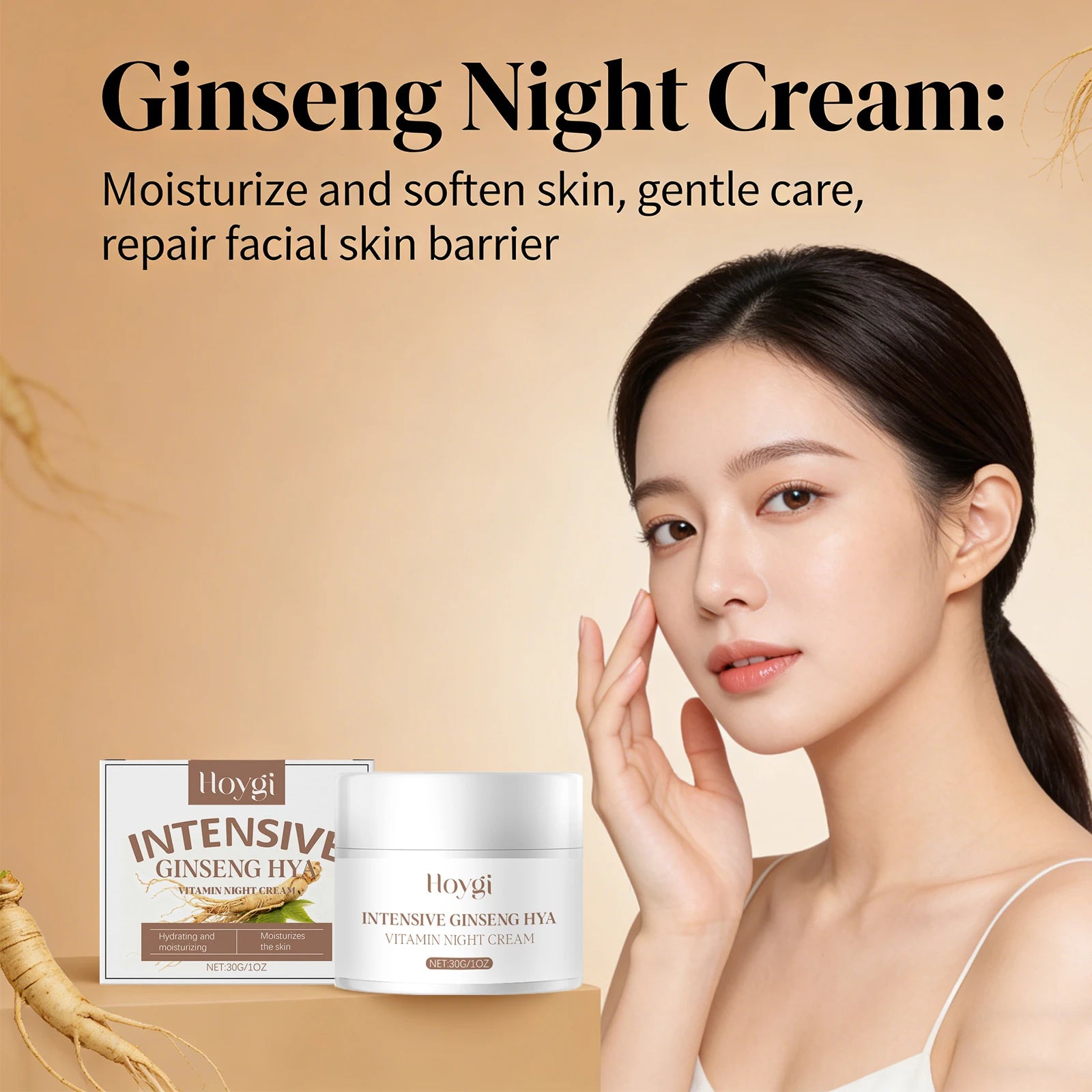 Ginseng Night Cream Hyaluronic Acid Face Cream Antioxidant Brightening Skin Tone Repair Skin Barrier Nourishing Night Skin Care Peaceful Pleasures Health and Wellness