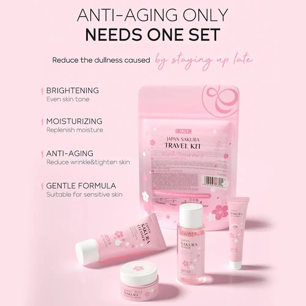 Sakura skin care sets with cleanser, serum, eye cream, facial cream, beauty products for women, travel skin care kit Peaceful Pleasures Health and Wellness