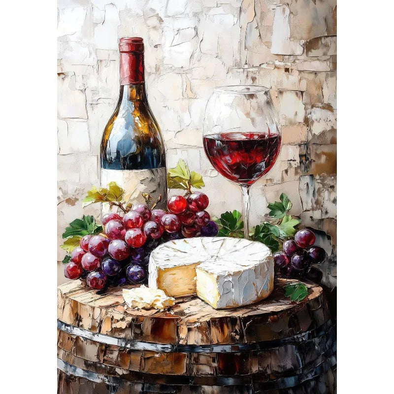 Watercolor Wine Cheese Olive Oil Kitchen Food Painting Rustic Artwork Aesthetic Canvas Poster Wall Pictures Home Farmhouse Decor Peaceful Pleasures Health and Wellness 3 50x70cm Unframed