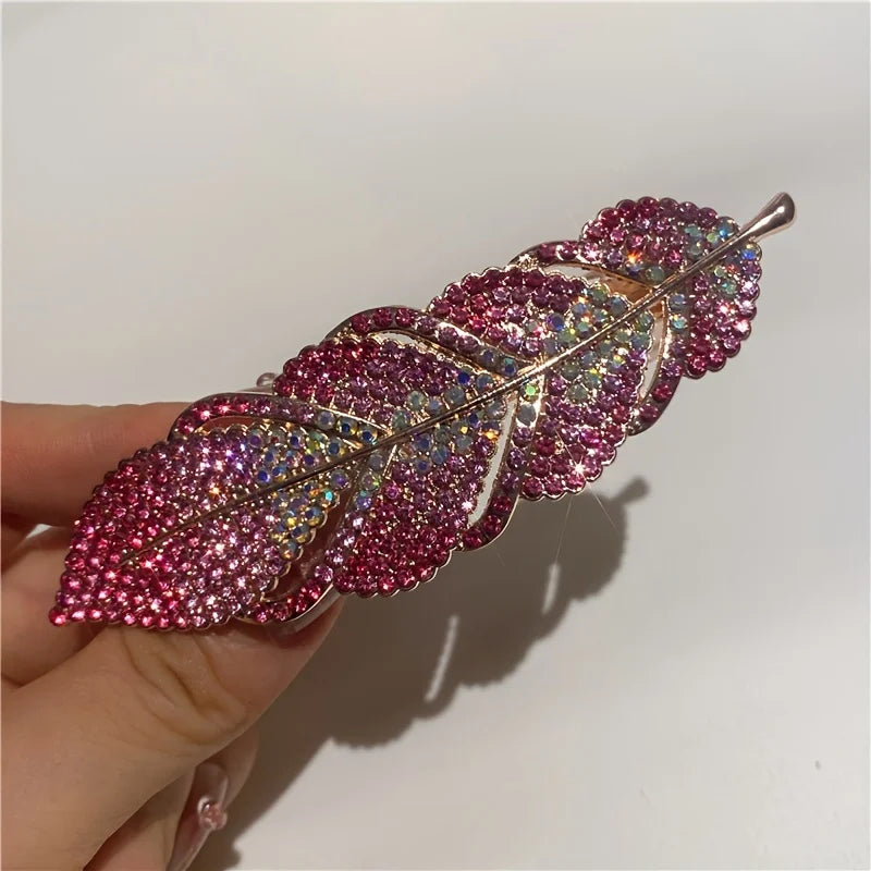 Large Shiny Rhinestone Hair Clip – Elegant Vintage Leaf Design Hair Clip Peaceful Pleasures Health and Wellness
