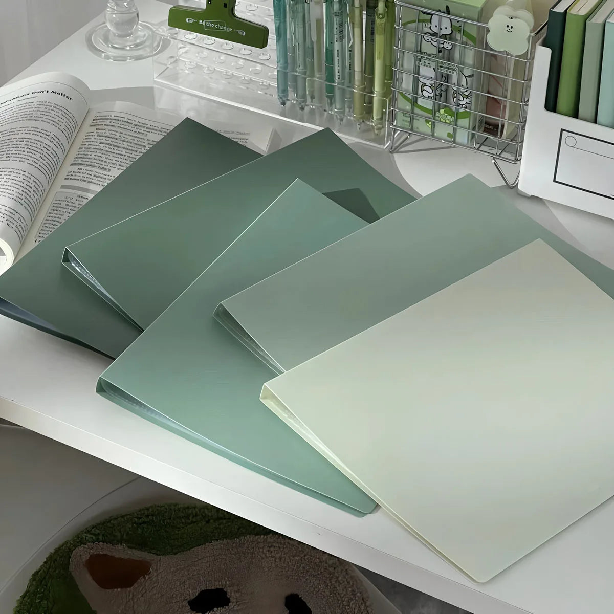 A4 Data Book Green Gradient Color Folder Student Exam Paper Storage Book Large Capacity 30 Pages Practical Office Supplies New Peaceful Pleasures Health and Wellness