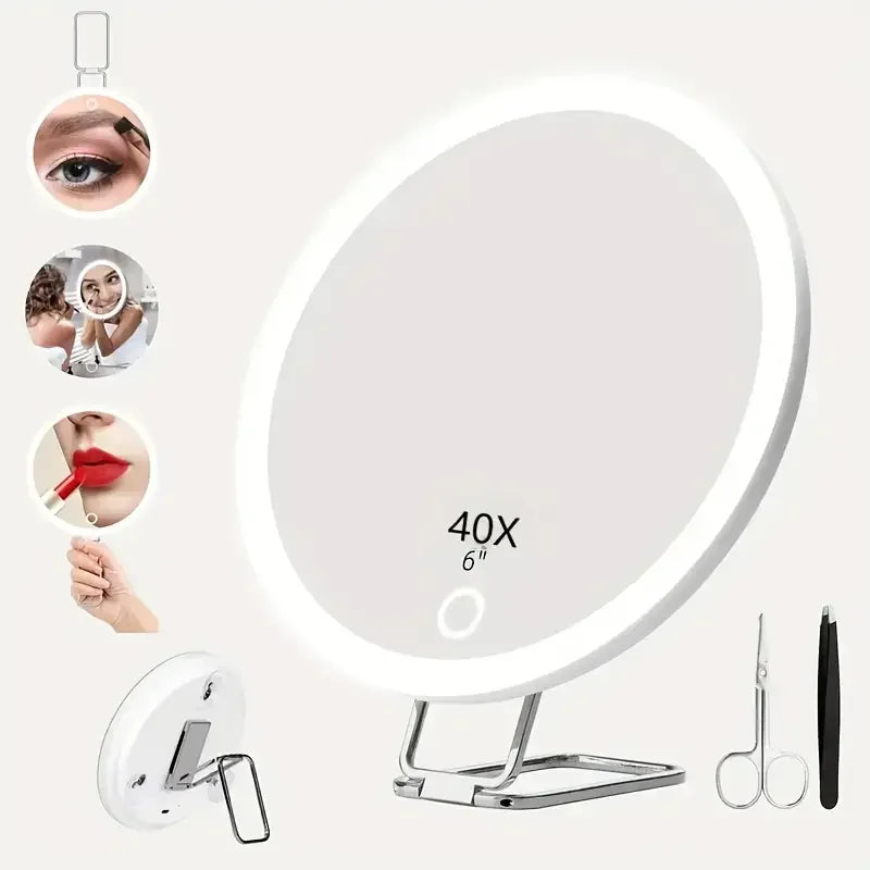 40X Magnifying Makeup Mirror with Adjustable LED Light