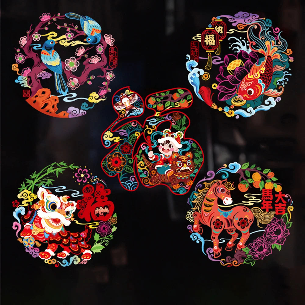 10pcs Chinese New Year Window Cling Stickers Festive Window Decals For Spring Festival No Glue Glass Stickers Decorations Peaceful Pleasures Health and Wellness 30 Set H