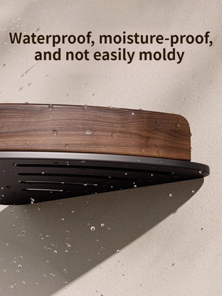 Wood & Aluminum Wall-Mounted Corner Shelf – Bathroom Organizer