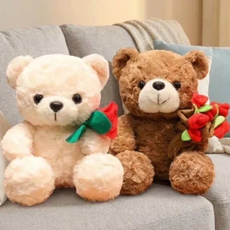 25cm Kawaii Teddy Bear Plush with Roses | Valentine's Day Gift